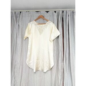 Barbizon Vintage Ivory Satin Nightgown Lace V-Neck Pearl Button Sleepwear Medium